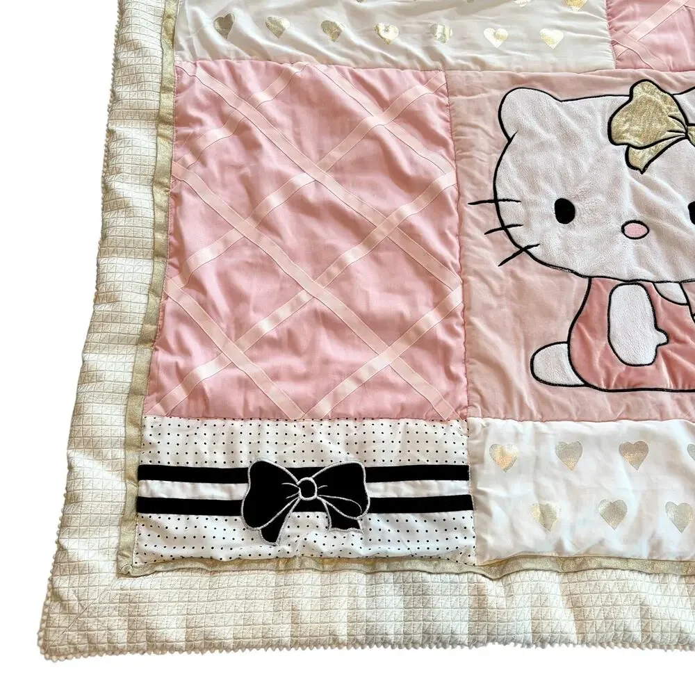 Lambs & Ivy Hello Kitty & Friends Crib Quilt Blanket Pastel Pink Gold 36